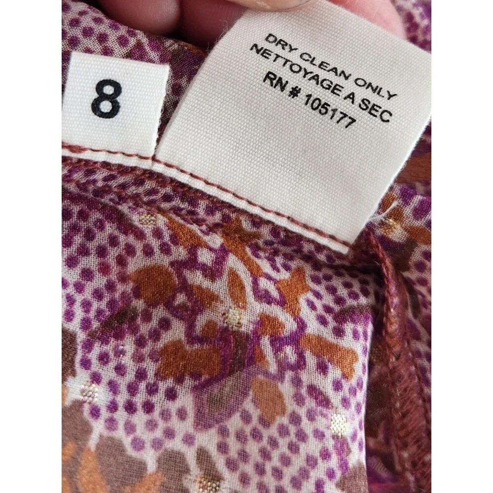 Ulla Johnson Marilla Blouse Silk Floral Sheer Ruffle Metallic Pink Top 8